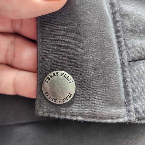 Perry Ellis Portfolio Microfiber Jacket Men Size L Khaki & Taupe Button Full Zip - Picture 8 of 16